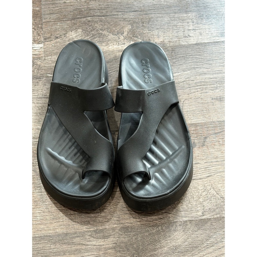 Crocs Brooklyn Thong Black Platform Wedge Sandals Women 8 LiteRide Toe Loop